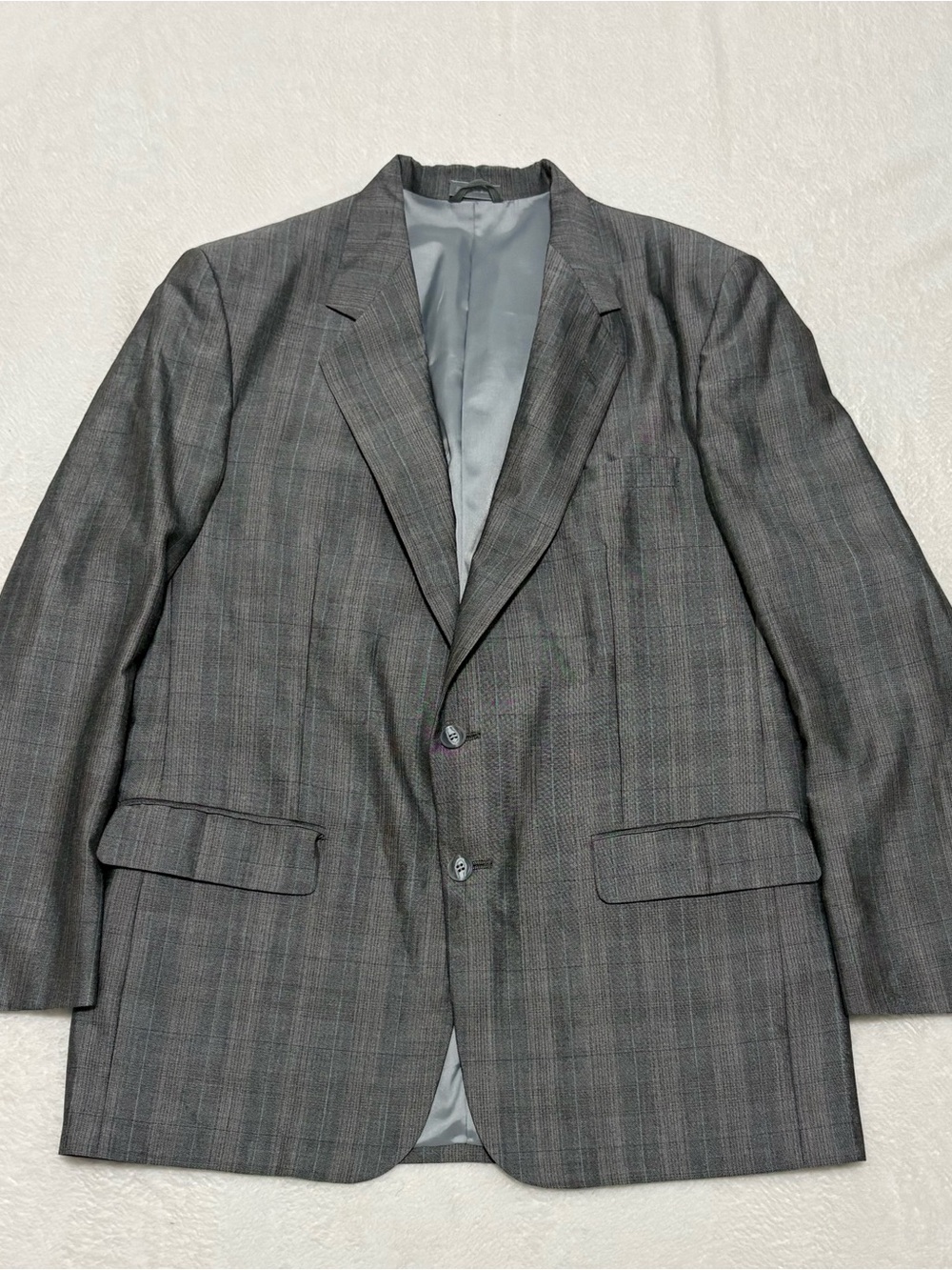 Mario Zignone Gray Plaid 2 Piece Suit 42R 2-Button Notch Lapel Pleated 35W
